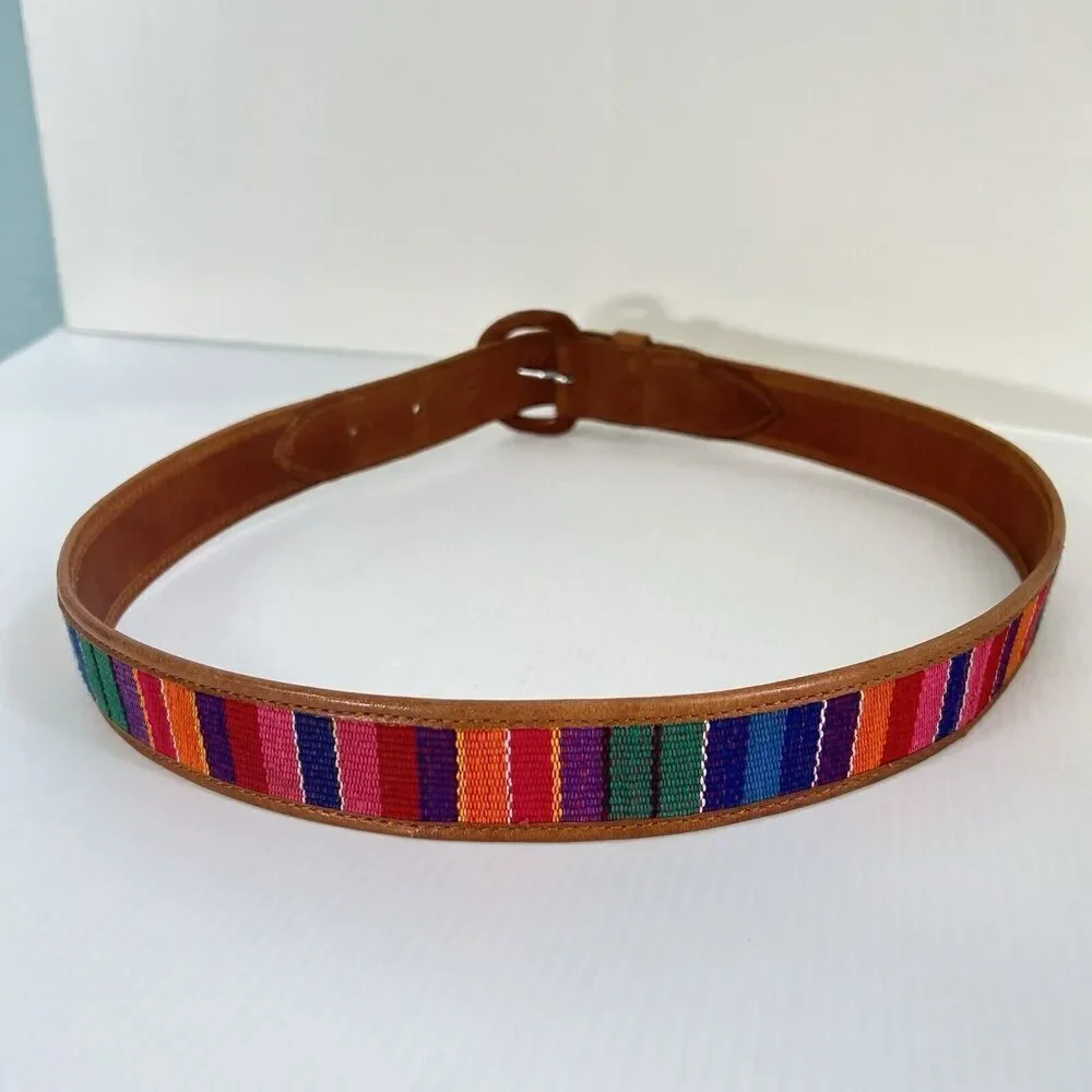 VINTAGE WESTERN BELT COLORFUL WOVEN TAPESTRY BOHO AZTEC BOHEMIAN Size 30